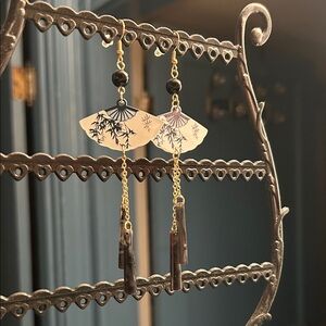 Chic Gold and Black Fan Earrings